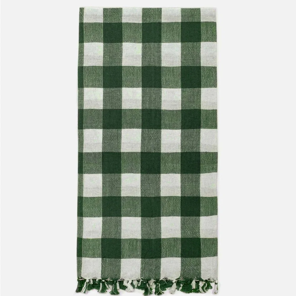 HEATHER TAYLOR HOME HTH GINGHAM TEA TOWEL DISH CLOTH HUNTER GREEN WHITE NWT